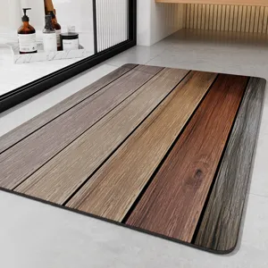 Minimalist Wood Grain Absorbent Bathroom Floor Mat Non Slip Quick Drying Rug For Home Toilet Door Entrance Decor