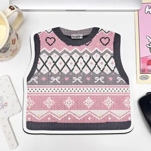 Tapis di mouse a forma di maglione carino, motivo a maglia rosa retrò, tappetino da scrivania