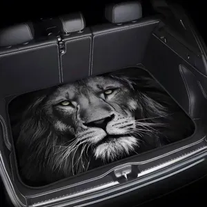 Detailed view of the crystal velvet car trunk mat featuring a striking lion head print anti-slip.