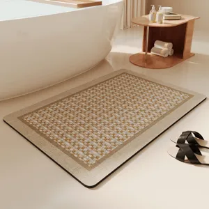 Absorbent bath mat with woven texture detail, non-slip bathroom floor rug for fast drying.