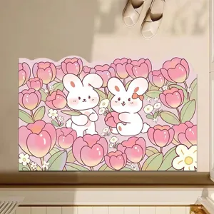 Geformte Cartoon Kieselgur saugfähige Badematte Produktdetail, süßes Hasenmuster.