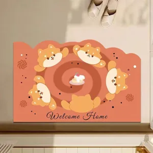 Detail der Kieselgur-Badematte mit süßem Shiba-Design und schnell trocknender Oberfläche.