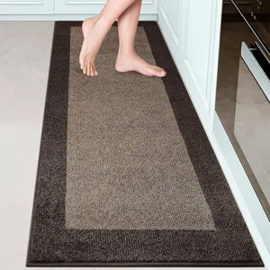 Kitchen runner rug non-slip loop pile carpet for home hallway bedroom entryway brown