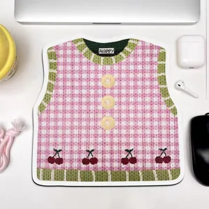 Tappetino per mouse in stile maglione lavorato a maglia rosa con stampa ciliegia.