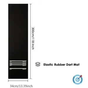 Rubber dart mat with throw line markers and dimensions, durable non-slip game floor mat.