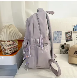 Purple large capacity school backpack multi-pocket casual student book bag daily use