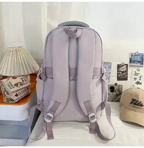 Light purple large capacity school backpack casual daily book bag with breathable shoulder straps