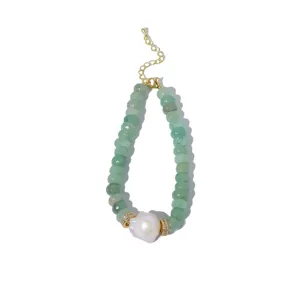 Elegante natürliche Süßwasserperle grüne Facettenperle vergoldete Ketten Armband Geschenk