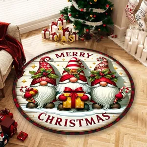 Navidad redondo alfombra de terciopelo cristal sala dormitorio anti-suciedad alfombra gnomo
