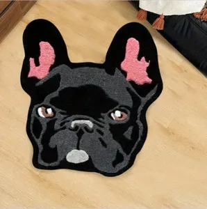 Simpatico tappeto soffice a forma di bulldog francese per soggiorno camera da letto