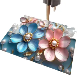3D Floral Diatomaceous Earth Absorbent Floor Mat Non-Slip Entrance Door Mat Decor
