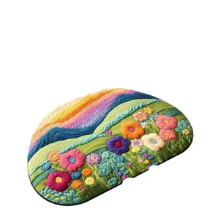 Nordic floral diatomite bath mat, non-slip absorbent quick-dry floor rug for bathroom home.