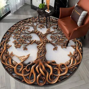 Ronde 3D boom kristal fluweel vloerkleed, stijlvolle mat voor woonkamer en slaapkamer decor.