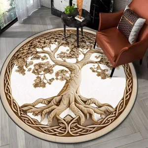 3D visuele boom rond vloerkleed, kristalfluweel zachte mat voor woonkamer, slaapkamer en bedkant.