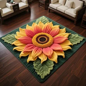 Tappeto da pavimento in peluche girasole 3D, grande tappeto decorativo per salotto.