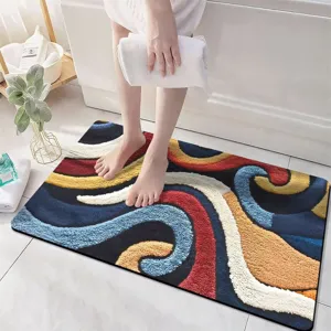 Colorful 3D visual velvet absorbent bath mat, anti-slip floor rug for bathroom and shower.