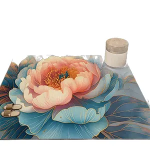 Luxury crystal velvet floral floor mat for entryway, absorbent and anti-slip home rug.