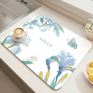 Tappetino Scolatoio in Terra di Diatomee Fiori per Piano Cucina Assorbente Asciutto