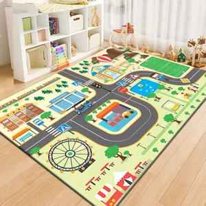 Kinder Straßenkarte Spielmatte weicher Kristall Samt Boden Teppich für Kinderzimmer Dekor