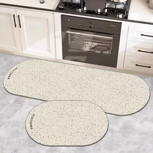 Korean minimalist kitchen floor mat set, oval shape, absorbent and non-slip design details.