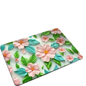 Antislip diatomiet badmat met elegant 3D roze bloemenpatroon voor badkamer en hal.