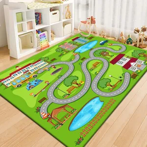 Kinder Straßen Spielmatte, Cartoon Auto Teppich für Schlafzimmer, weicher Spielteppich.
