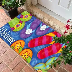 Colorful flip flop printed welcome doormat for front door entrance non slip floor mat
