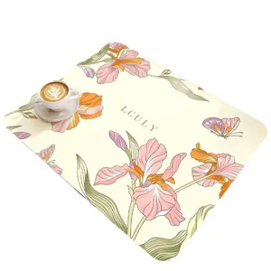 Tappetino scolo in terra diatomacea floreale assorbente antiscivolo caffettiera