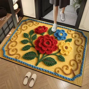 Knitted style floral absorbent diatomaceous earth door mat for entryway, anti-slip.