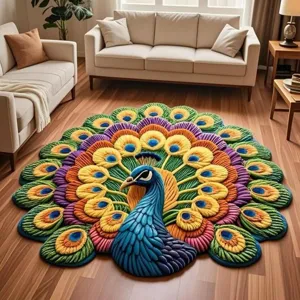 Pfau Blumen Kristall Gesichtsfeld Runde Bodenmatte Rutschfest Wohnzimmer Sofa Couchtisch Matte Amerikanischer Stil Teppich