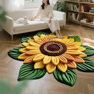 Tapis de sol moelleux en tournesol, tapis floral 3D pour salon, descente de lit douillette.