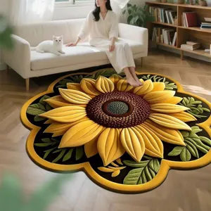 Tapis moquette moelleux en forme de tournesol 3D tapis de sol floral antidérapant