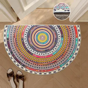 Bohemian semicircular entryway rug, mandala non-slip floor mat for home and bathroom.