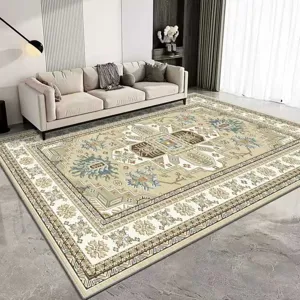 Detailed living room scene showcasing vintage Persian style area rug with intricate patterns.