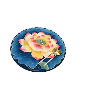 Round diatom mud absorbent drying mat with lotus flower design kitchen tabletop decorative pad