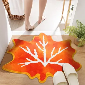 Autumn maple leaf shaped door mat soft cashmere-like non-slip floor rug for bathroom home decor