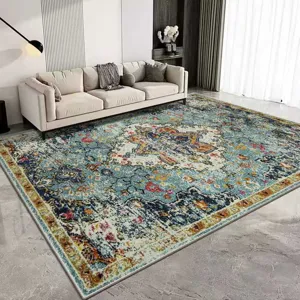 Detailed view of vintage Persian living room rug, showcasing intricate floral vintage pattern.