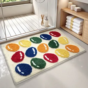 Modern Minimalist Flocked Thickened Absorbent Non-Slip Floor Mat Pebble Pattern Polyester Bathroom Porch Area Rug Decor