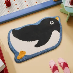Cute penguin shaped faux cashmere non-slip floor mat for cozy bedroom and bathroom decor