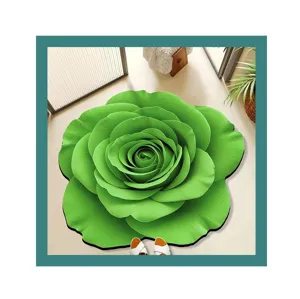 Grüne 3D Rosenblüten geformte Fußmatte, weicher ästhetischer Teppich für das Bad.