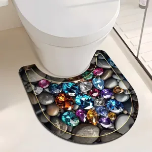 Tapis de toilette en U en boue de diatomée avec motif de galets et gemmes colorés