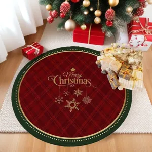 Round Christmas Tree Carpet Festive Holiday Floor Mat Polyester Printed Area Rug For Living Room Bedroom Home Decor