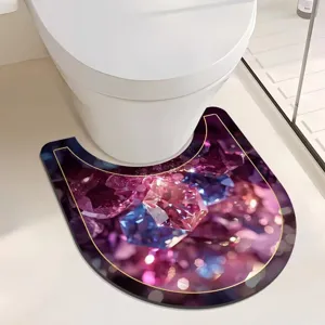 Tapis de toilette absorbant en forme de U avec motif de cristal violet pour salle de bain.