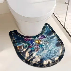 Tapis de bain absorbant en terre de diatomée en forme de U avec motif galets colorés
