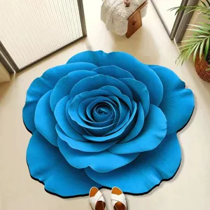 3D blaue rosenförmige Fußmatte, rutschfester Badteppich, saugfähiger weicher Duschvorleger.