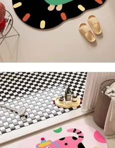 Cute animal diatomaceous earth bath mat, quick-dry non-slip floor mat for home bathroom decor.