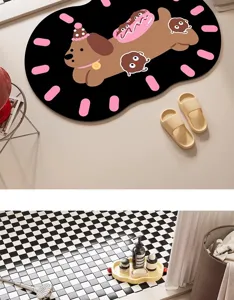Cute cartoon dog diatomaceous earth bath mat for bathroom, absorbent quick-dry non-slip.
