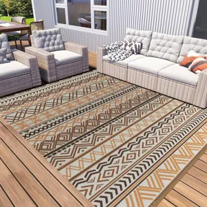 Moroccan geometric outdoor rug for patio and living room, durable non-slip floor carpet.