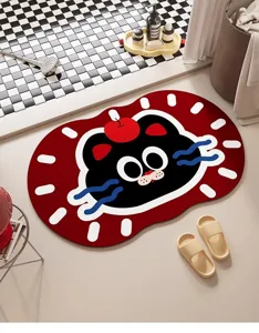 Detailed view of cute black cat diatomaceous earth bath mat with quick dry and anti slip base.