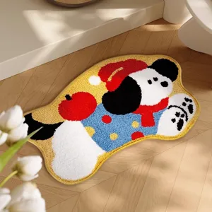Cute cartoon dog shaped imitation cashmere floor mat for bedroom bathroom quick dry decor.